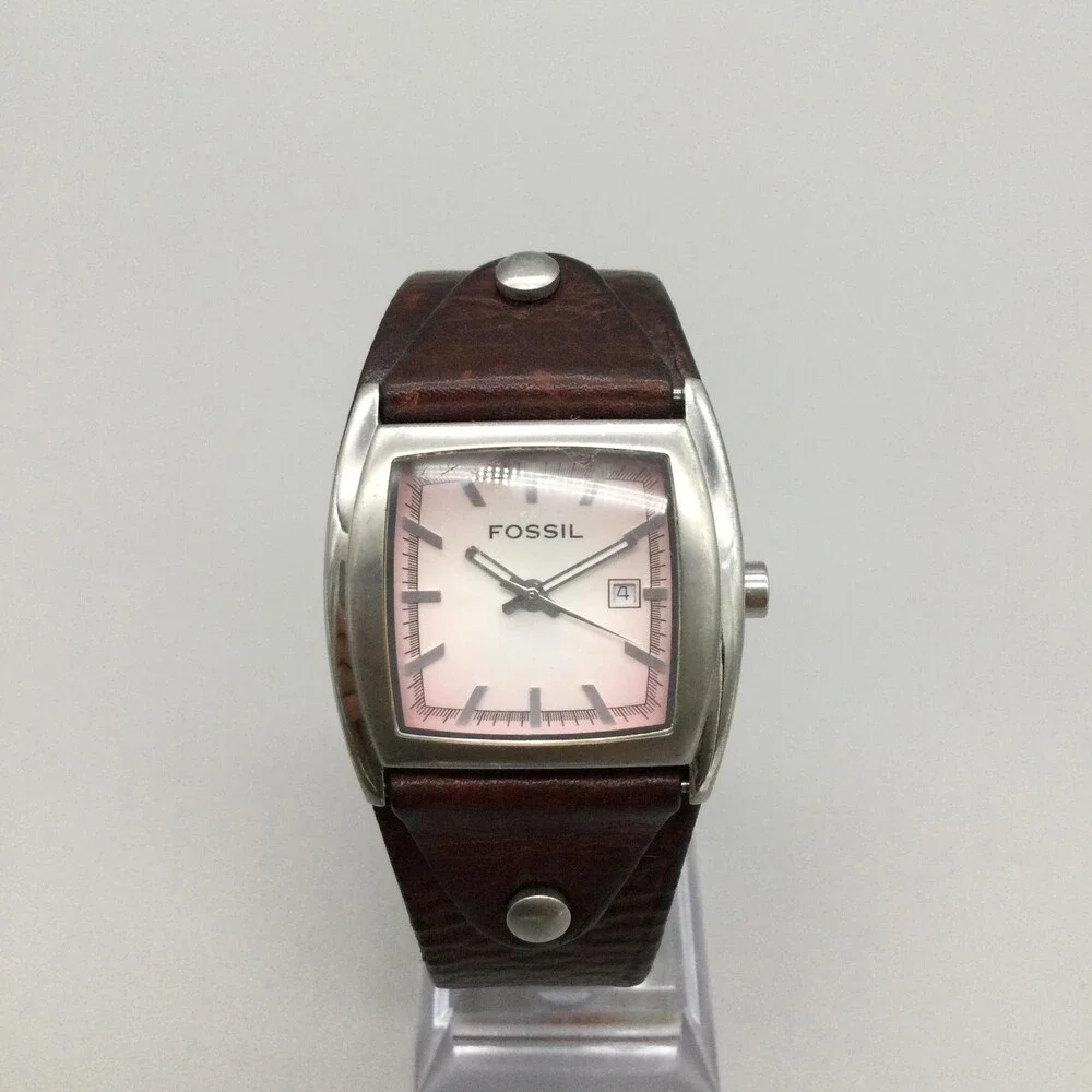 Fossil JR-8389 Womens Watch 33mm Pink Dial Leather Bund Date New Battery